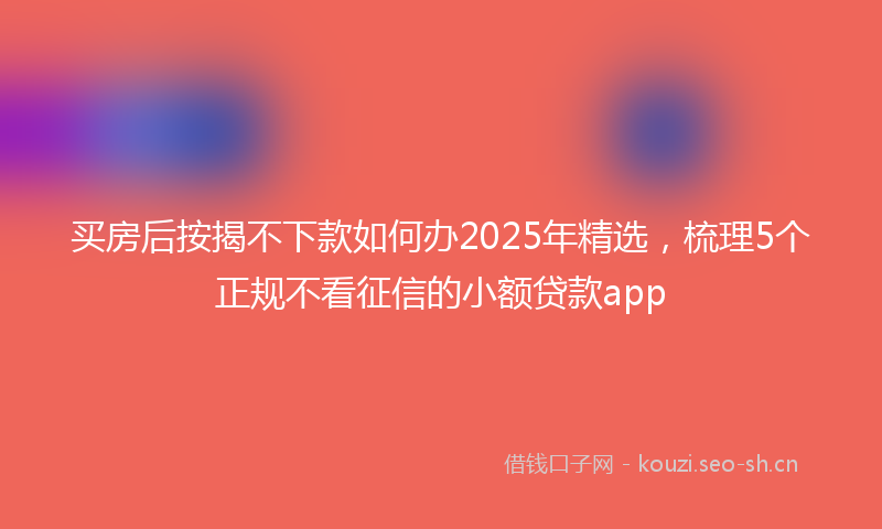 买房后按揭不下款如何办2025年精选，梳理5个正规不看征信的小额贷款app