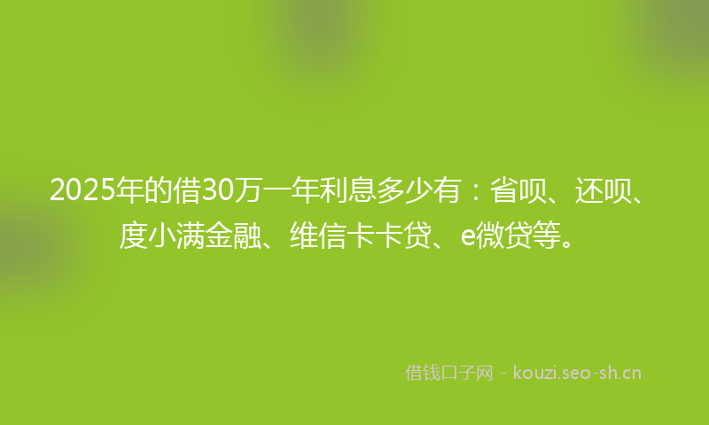 2025年的借30万一年利息多少有：省呗、还呗、度小满金融、维信卡卡贷、e微贷等。