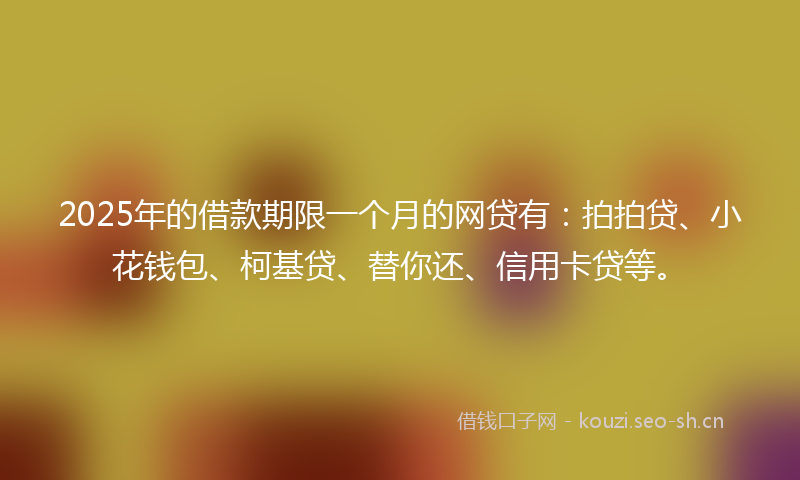 2025年的借款期限一个月的网贷有:拍拍贷、小花钱包、柯基贷、替你还、信用卡贷等。