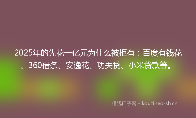 2025年的先花一亿元为什么被拒有：百度有钱花、360借条、安逸花、功夫贷、小米贷款等。
