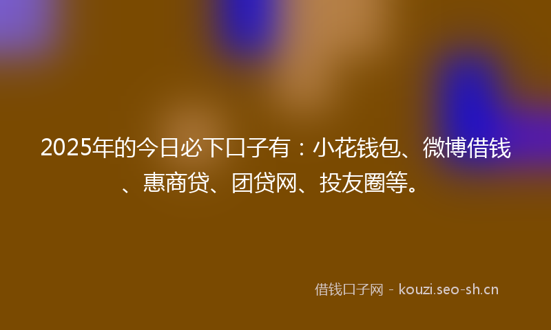 2025年的今日必下口子有：小花钱包、微博借钱、惠商贷、团贷网、投友圈等。