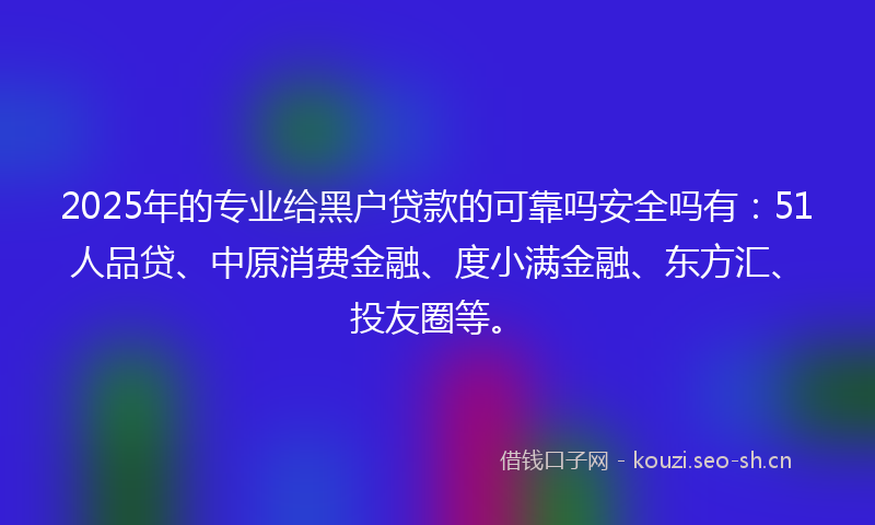 2025年的专业给黑户贷款的可靠吗安全吗有：51人品贷、中原消费金融、度小满金融、东方汇、投友圈等。