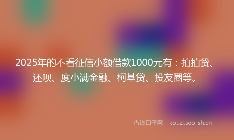 2025年的不看征信小额借款1000元有：拍拍贷、还呗、度小满金融、柯基贷、投友圈等。
