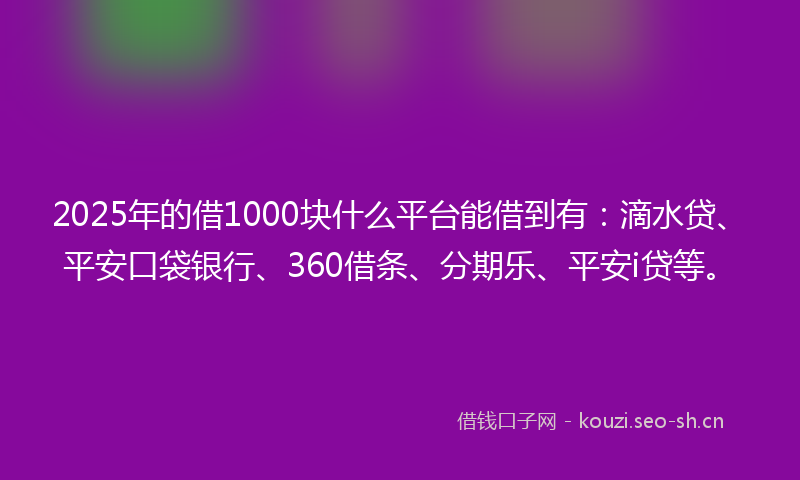 2025年的借1000块什么平台能借到有：滴水贷、平安口袋银行、360借条、分期乐、平安i贷等。