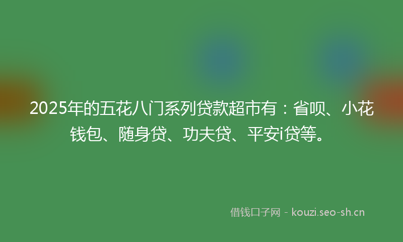 2025年的五花八门系列贷款超市有：省呗、小花钱包、随身贷、功夫贷、平安i贷等。