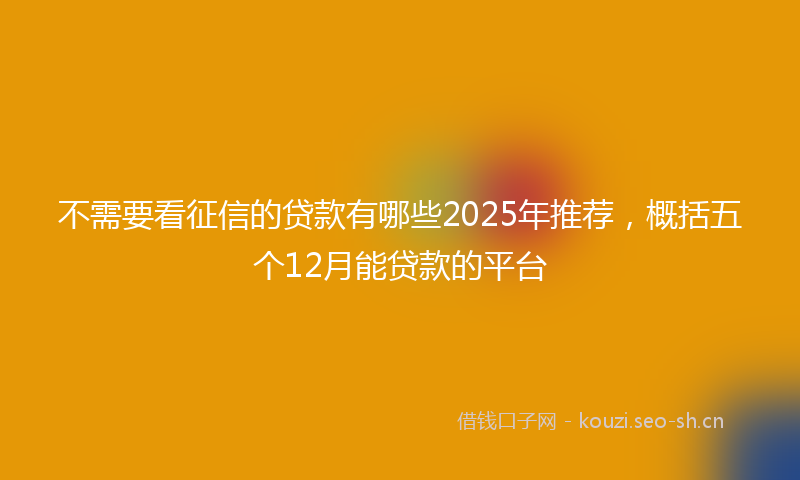 不需要看征信的贷款有哪些2025年推荐，概括五个12月能贷款的平台