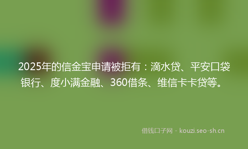2025年的信金宝申请被拒有：滴水贷、平安口袋银行、度小满金融、360借条、维信卡卡贷等。