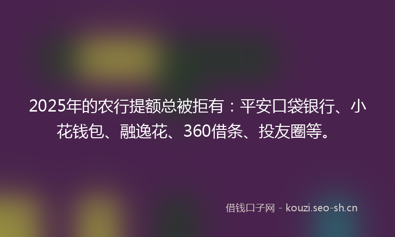 2025年的农行提额总被拒有：平安口袋银行、小花钱包、融逸花、360借条、投友圈等。