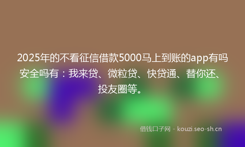2025年的不看征信借款5000马上到账的app有吗安全吗有:我来贷、微粒贷、快贷通、替你还、投友圈等。