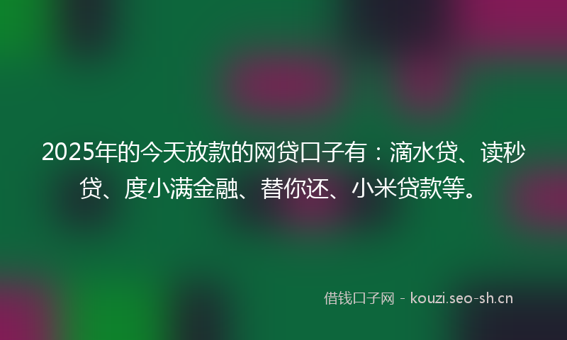 2025年的今天放款的网贷口子有：滴水贷、读秒贷、度小满金融、替你还、小米贷款等。