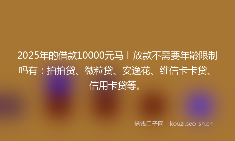 2025年的借款10000元马上放款不需要年龄限制吗有：拍拍贷、微粒贷、安逸花、维信卡卡贷、信用卡贷等。