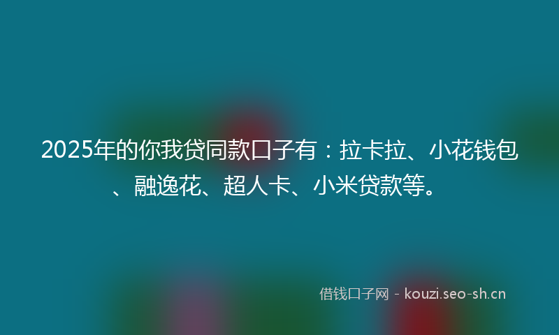2025年的你我贷同款口子有:拉卡拉、小花钱包、融逸花、超人卡、小米贷款等。
