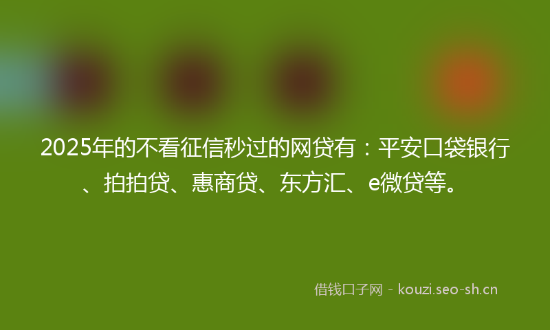 2025年的不看征信秒过的网贷有：平安口袋银行、拍拍贷、惠商贷、东方汇、e微贷等。