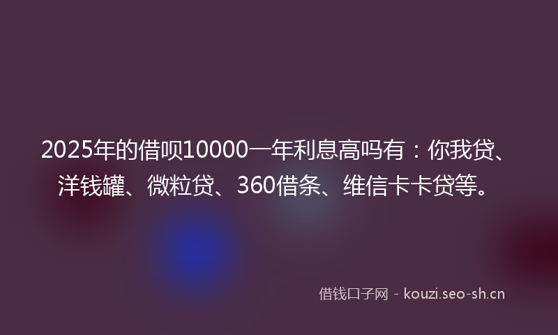 2025年的借呗10000一年利息高吗有:你我贷、洋钱罐、微粒贷、360借条、维信卡卡贷等。