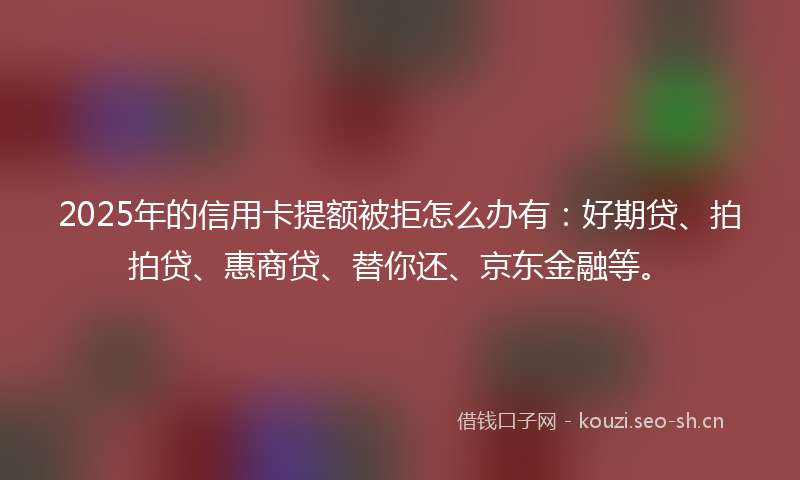 2025年的信用卡提额被拒怎么办有：好期贷、拍拍贷、惠商贷、替你还、京东金融等。
