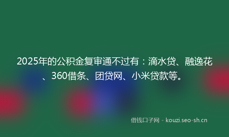 2025年的公积金复审通不过有：滴水贷、融逸花、360借条、团贷网、小米贷款等。