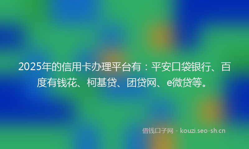 2025年的信用卡办理平台有：平安口袋银行、百度有钱花、柯基贷、团贷网、e微贷等。