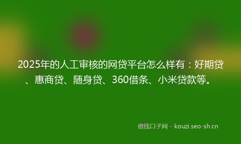 2025年的人工审核的网贷平台怎么样有:好期贷、惠商贷、随身贷、360借条、小米贷款等。