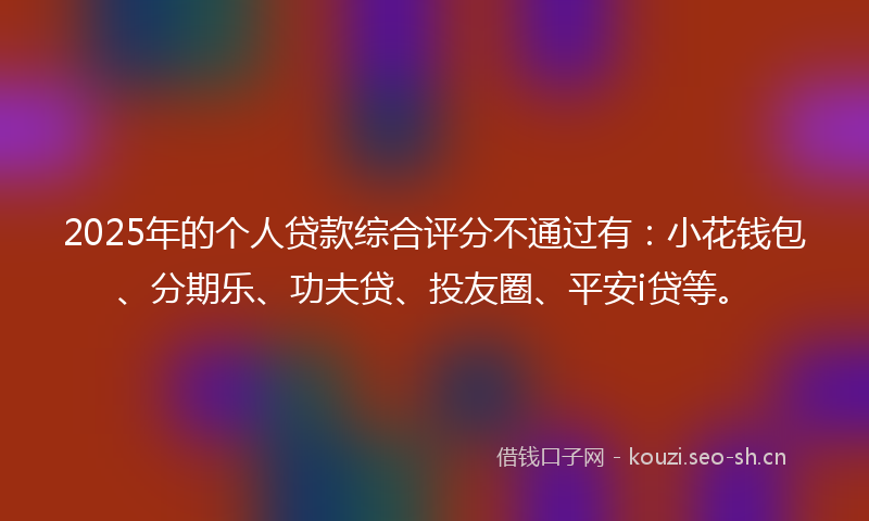 2025年的个人贷款综合评分不通过有：小花钱包、分期乐、功夫贷、投友圈、平安i贷等。