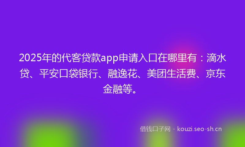 2025年的代客贷款app申请入口在哪里有：滴水贷、平安口袋银行、融逸花、美团生活费、京东金融等。