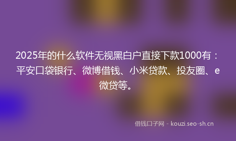 2025年的什么软件无视黑白户直接下款1000有：平安口袋银行、微博借钱、小米贷款、投友圈、e微贷等。
