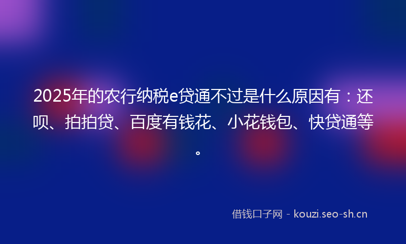 2025年的农行纳税e贷通不过是什么原因有：还呗、拍拍贷、百度有钱花、小花钱包、快贷通等。