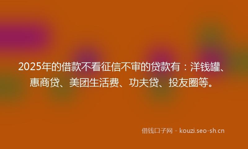 2025年的借款不看征信不审的贷款有：洋钱罐、惠商贷、美团生活费、功夫贷、投友圈等。