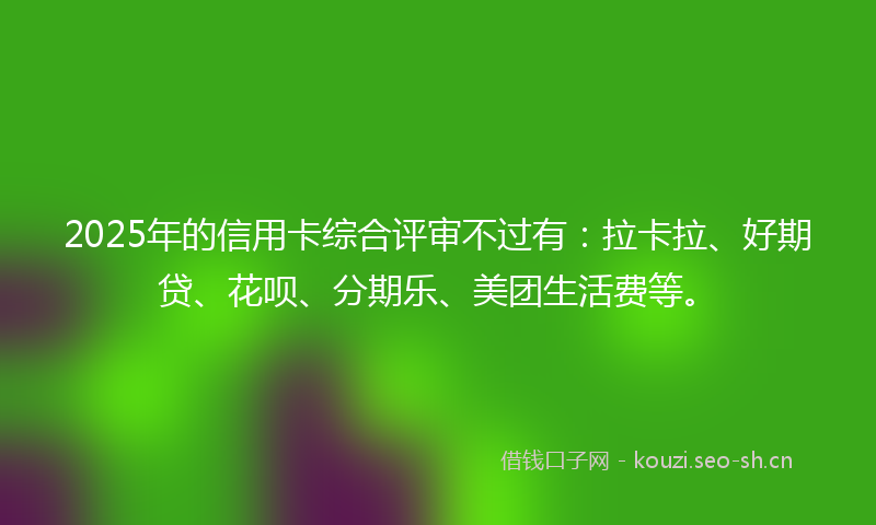 2025年的信用卡综合评审不过有：拉卡拉、好期贷、花呗、分期乐、美团生活费等。