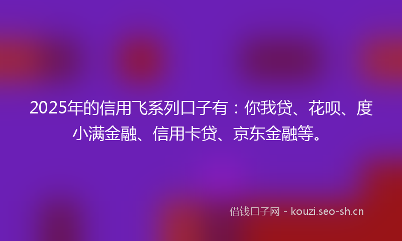 2025年的信用飞系列口子有：你我贷、花呗、度小满金融、信用卡贷、京东金融等。