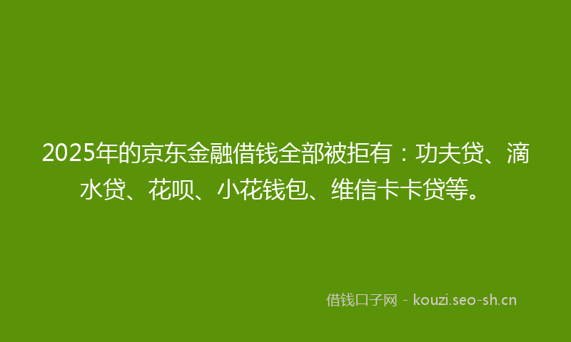 2025年的京东金融借钱全部被拒有：功夫贷、滴水贷、花呗、小花钱包、维信卡卡贷等。