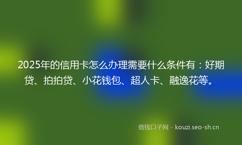 2025年的信用卡怎么办理需要什么条件有:好期贷、拍拍贷、小花钱包、超人卡、融逸花等。