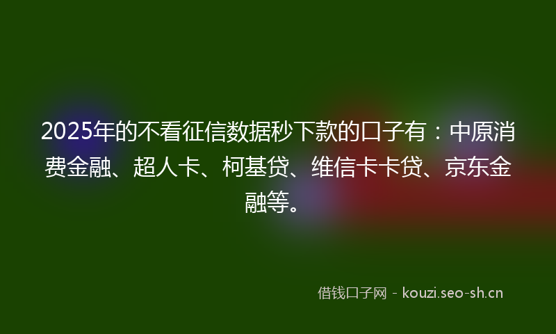 2025年的不看征信数据秒下款的口子有：中原消费金融、超人卡、柯基贷、维信卡卡贷、京东金融等。