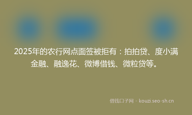 2025年的农行网点面签被拒有:拍拍贷、度小满金融、融逸花、微博借钱、微粒贷等。