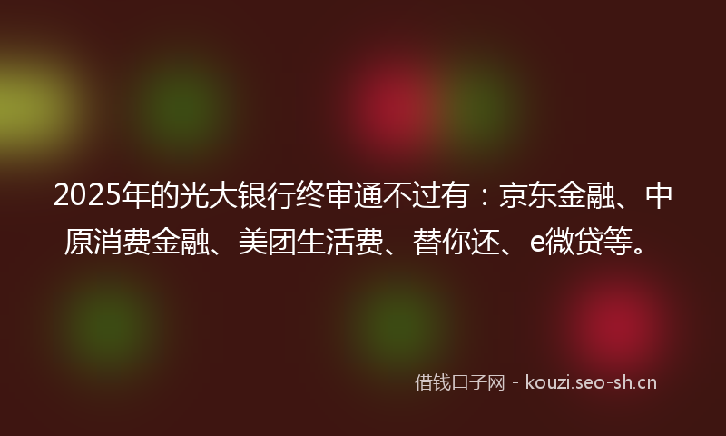 2025年的光大银行终审通不过有：京东金融、中原消费金融、美团生活费、替你还、e微贷等。