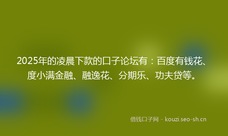 2025年的凌晨下款的口子论坛有：百度有钱花、度小满金融、融逸花、分期乐、功夫贷等。