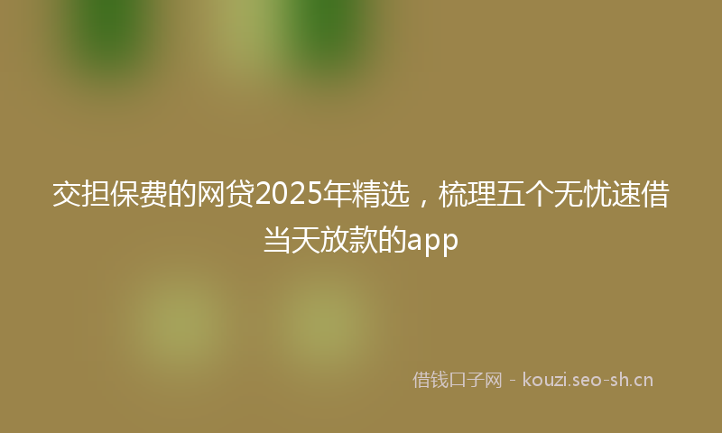 交担保费的网贷2025年精选，梳理五个无忧速借当天放款的app