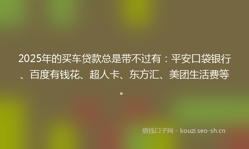 2025年的买车贷款总是带不过有：平安口袋银行、百度有钱花、超人卡、东方汇、美团生活费等。