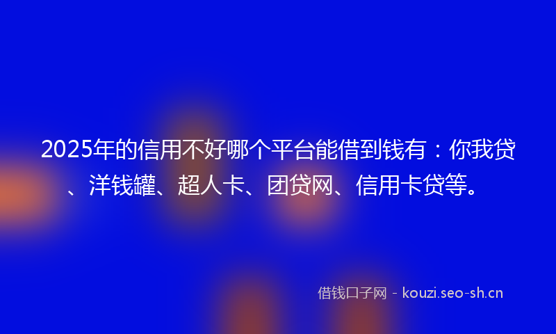 2025年的信用不好哪个平台能借到钱有：你我贷、洋钱罐、超人卡、团贷网、信用卡贷等。