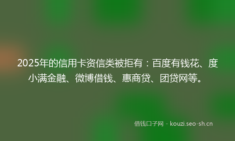 2025年的信用卡资信类被拒有：百度有钱花、度小满金融、微博借钱、惠商贷、团贷网等。