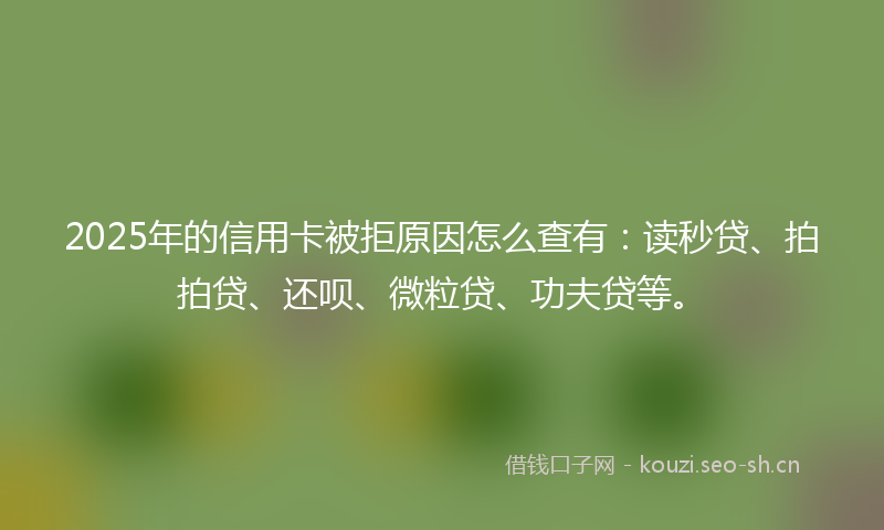 2025年的信用卡被拒原因怎么查有:读秒贷、拍拍贷、还呗、微粒贷、功夫贷等。