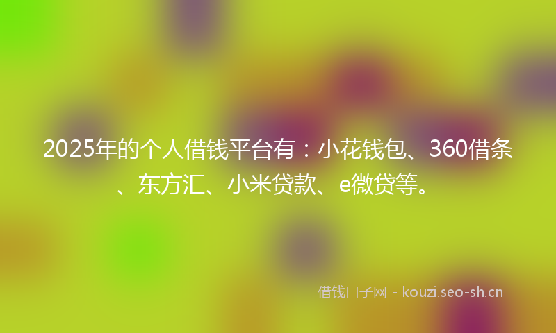2025年的个人借钱平台有:小花钱包、360借条、东方汇、小米贷款、e微贷等。