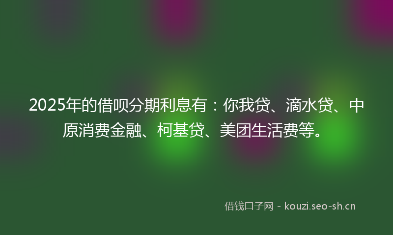 2025年的借呗分期利息有：你我贷、滴水贷、中原消费金融、柯基贷、美团生活费等。