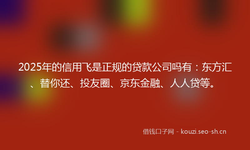 2025年的信用飞是正规的贷款公司吗有:东方汇、替你还、投友圈、京东金融、人人贷等。