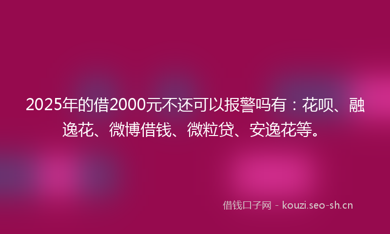 2025年的借2000元不还可以报警吗有：花呗、融逸花、微博借钱、微粒贷、安逸花等。