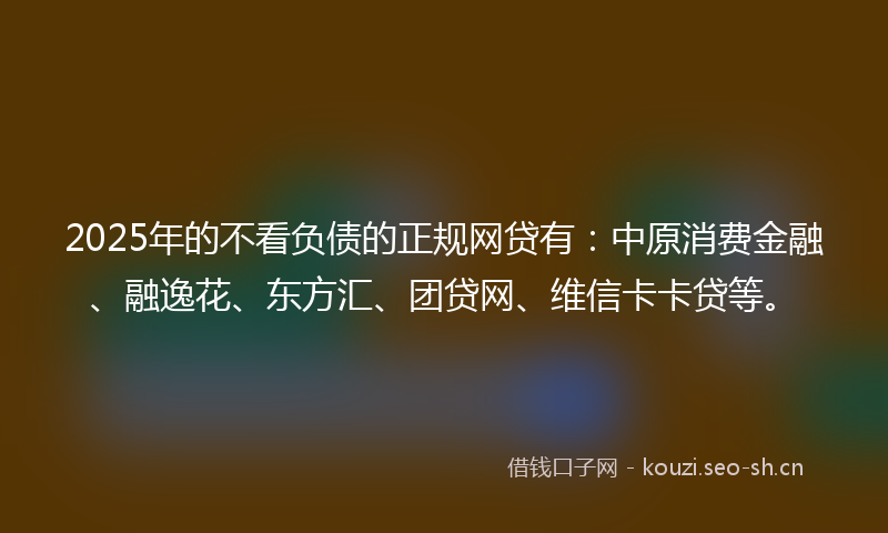 2025年的不看负债的正规网贷有:中原消费金融、融逸花、东方汇、团贷网、维信卡卡贷等。