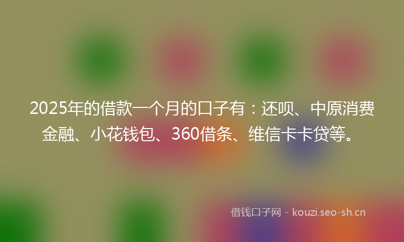 2025年的借款一个月的口子有：还呗、中原消费金融、小花钱包、360借条、维信卡卡贷等。
