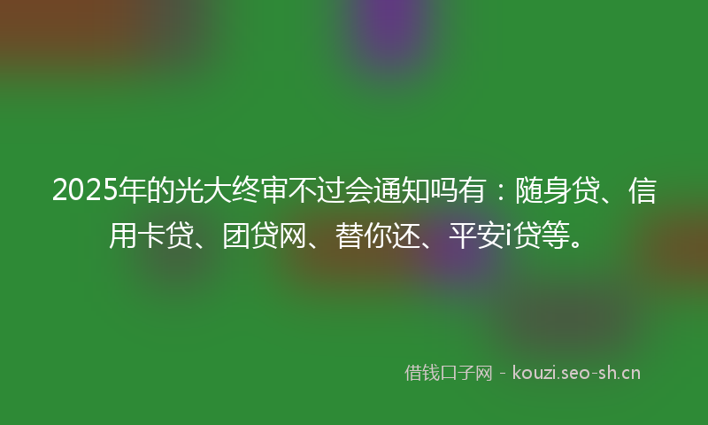 2025年的光大终审不过会通知吗有：随身贷、信用卡贷、团贷网、替你还、平安i贷等。