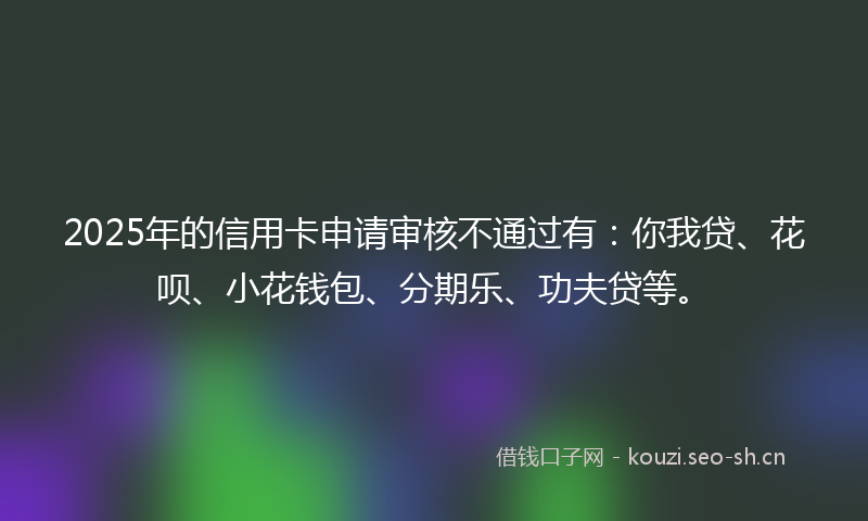 2025年的信用卡申请审核不通过有：你我贷、花呗、小花钱包、分期乐、功夫贷等。