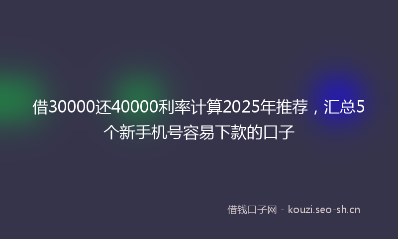 借30000还40000利率计算2025年推荐，汇总5个新手机号容易下款的口子