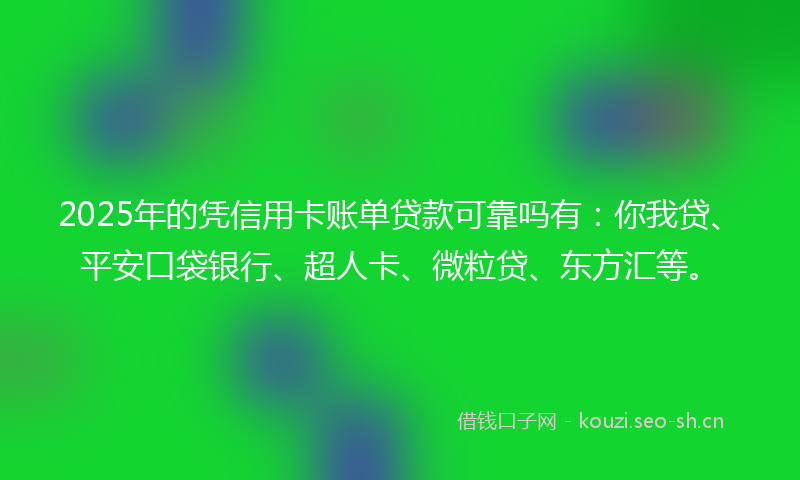 2025年的凭信用卡账单贷款可靠吗有：你我贷、平安口袋银行、超人卡、微粒贷、东方汇等。